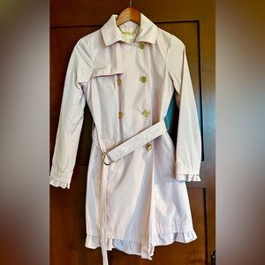 Michael Kors Blush pink trench coat with ruffled Trim. Size XS